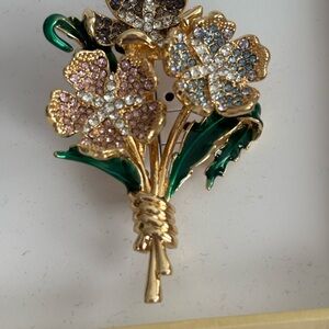 Charter Club NWT Gold Floral Brooch with Multicolor Crystals